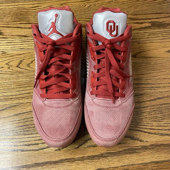 Nike Jordan 5 Low Retro Alpha Menace Elite Oklahoma PE Football Cleats Size 12.5 - Picture 4 of 9